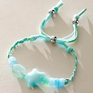NWOT Free People Rollins Bracelet Seafoam Blue Green Star Beaded Summer Vacation